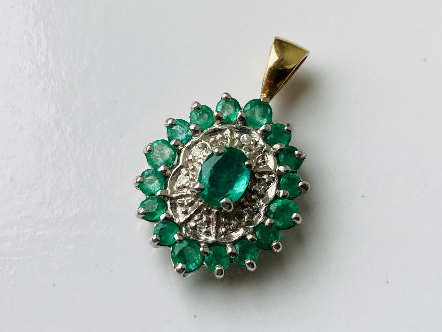 Vintage 9ct Gold Emerald & Diamond Pendant