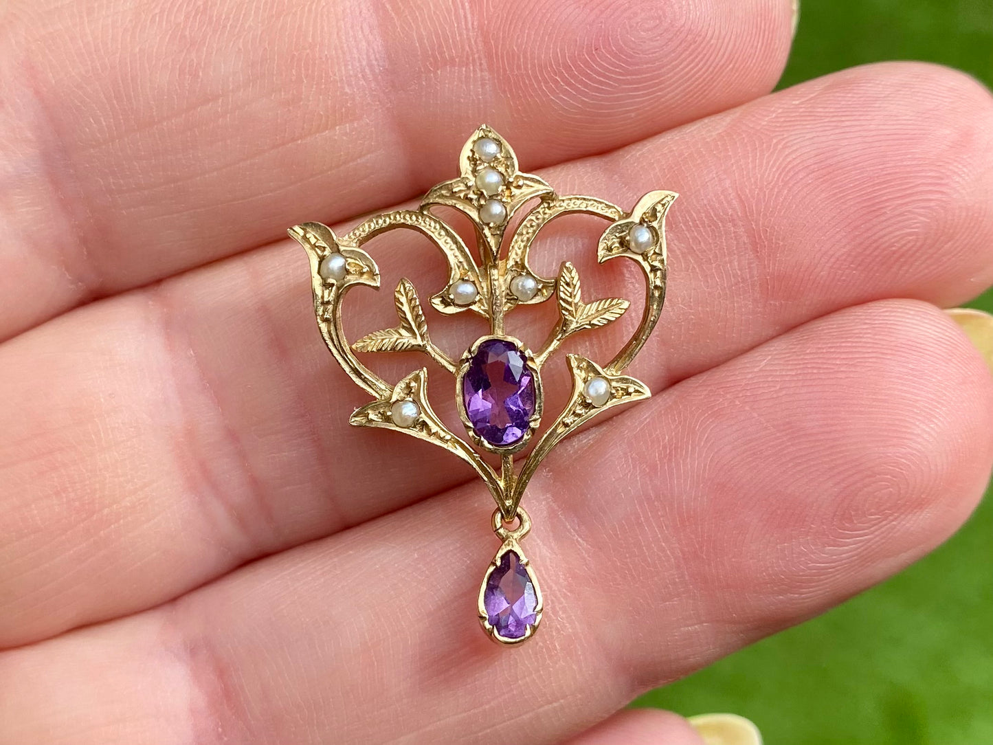 Vintage 9ct Gold Amethyst & Pearl Pendant