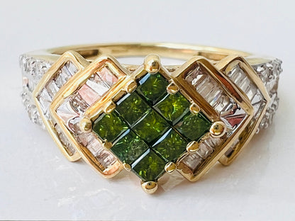 9ct Gold Green & White Diamond Ring