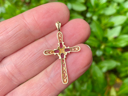 9ct Gold Rhodolite Garnet & Diamond Cross Pendant