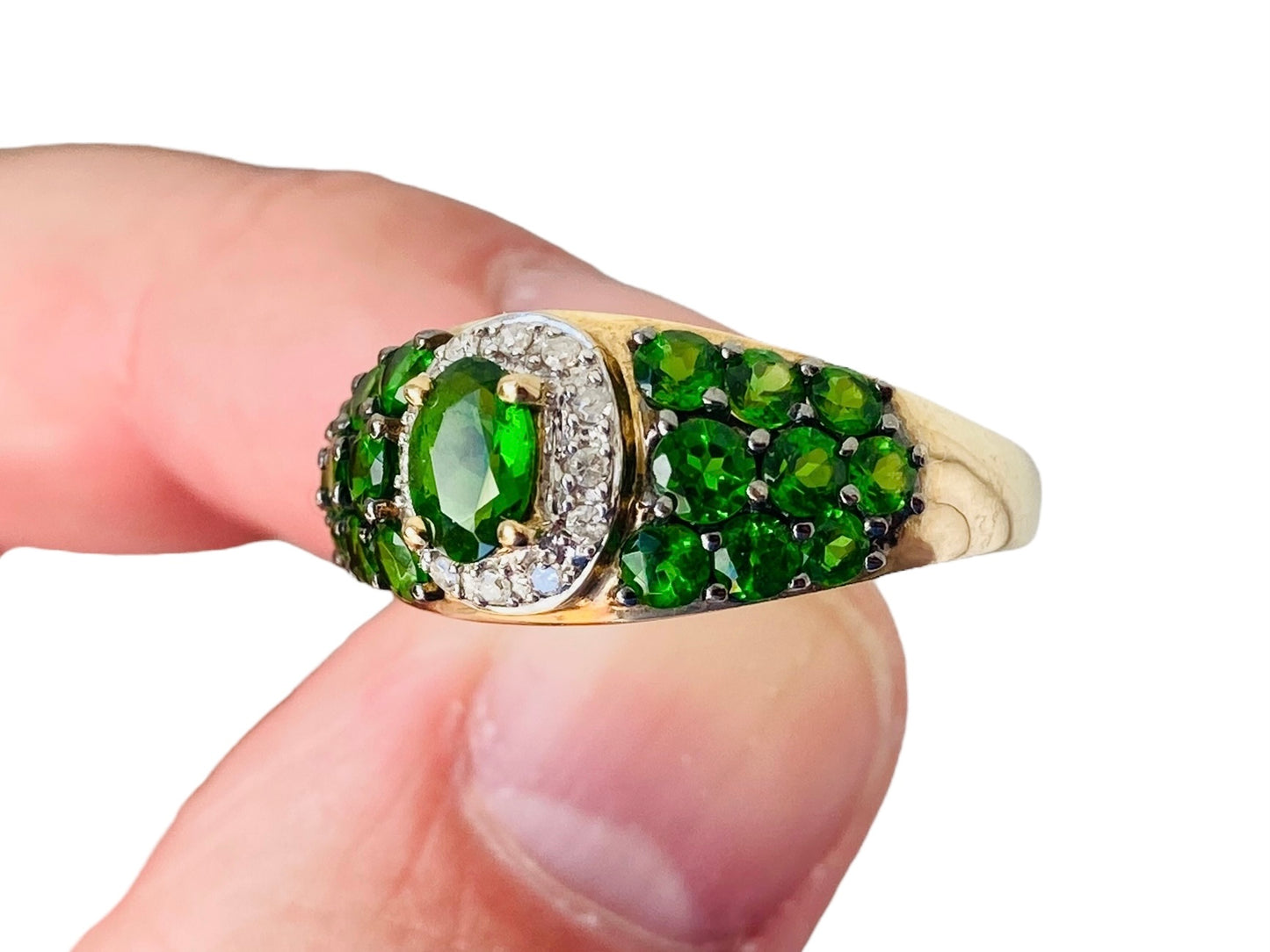 9ct Gold Diopside & Diamond Ring