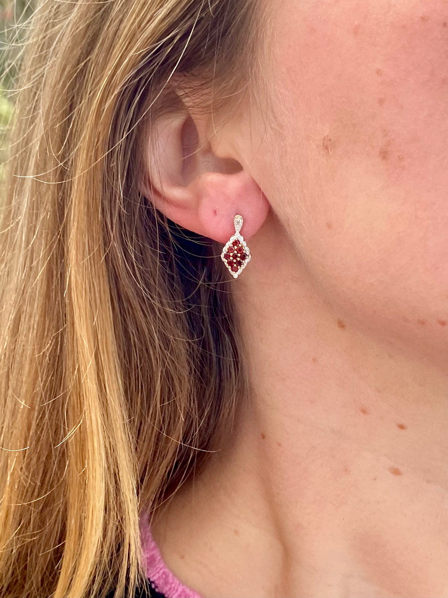 9ct Gold Garnet & Diamond Earrings