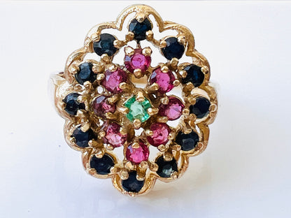 9ct Gold Sapphire, Ruby & Emerald Ring