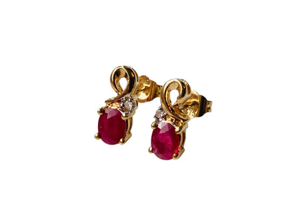 9ct Gold Ruby & Diamond Earrings