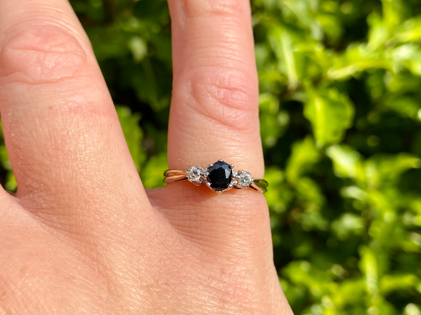 9ct Gold Dark Black Spinel & Diamond Ring