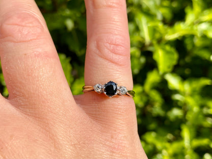 9ct Gold Dark Black Spinel & Diamond Ring
