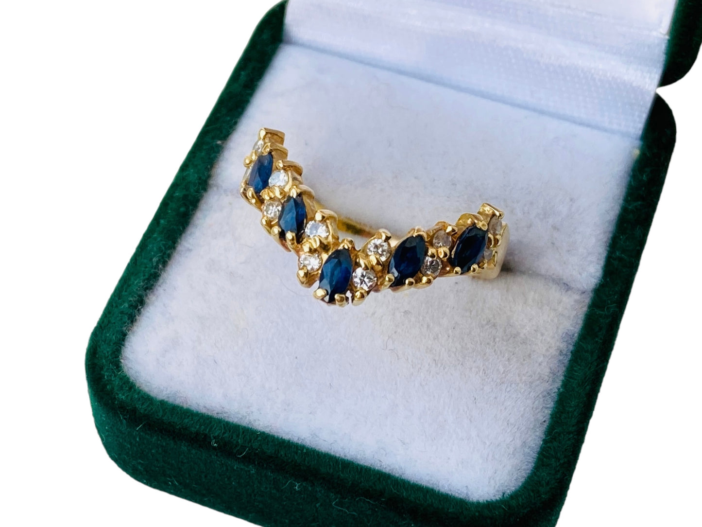 Vintage 18ct Gold Sapphire & Diamond Wishbone Ring