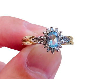 9ct Gold Aquamarine & Diamond Ring