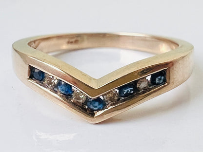 9ct Gold Sapphire & Diamond Wishbone Ring