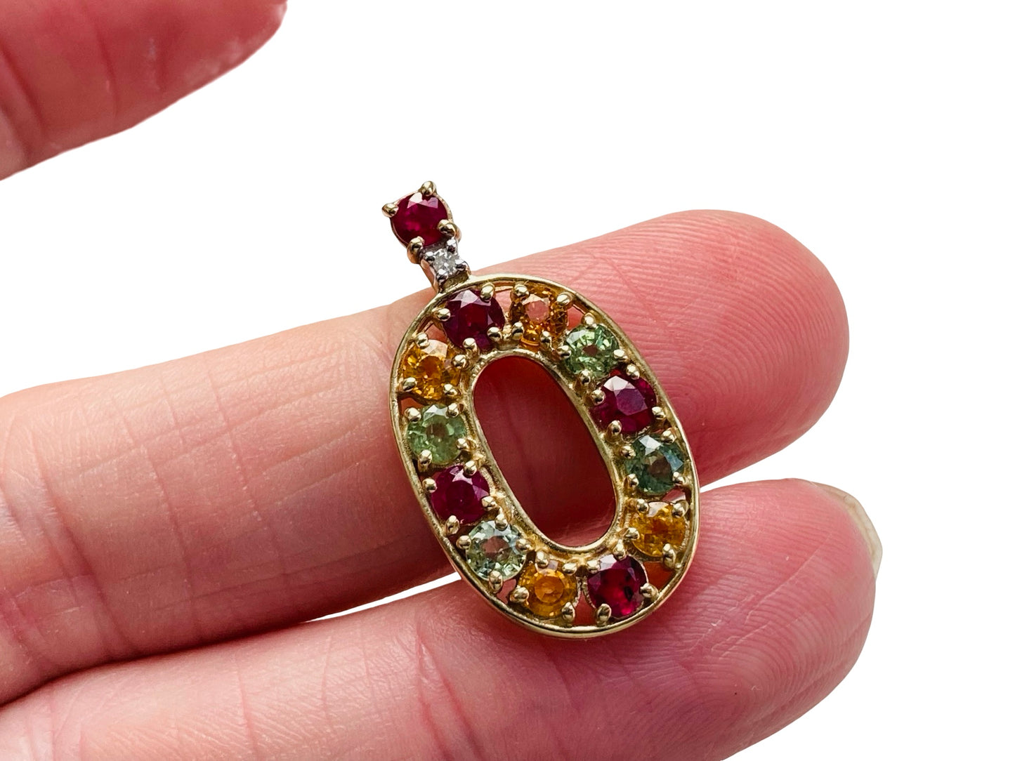 9ct Gold Ruby, Sapphire & Diamond Pendant
