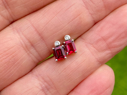 9ct Gold Synthetic Ruby & Diamond Earrings