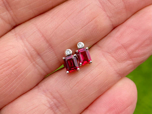 9ct Gold Synthetic Ruby & Diamond Earrings