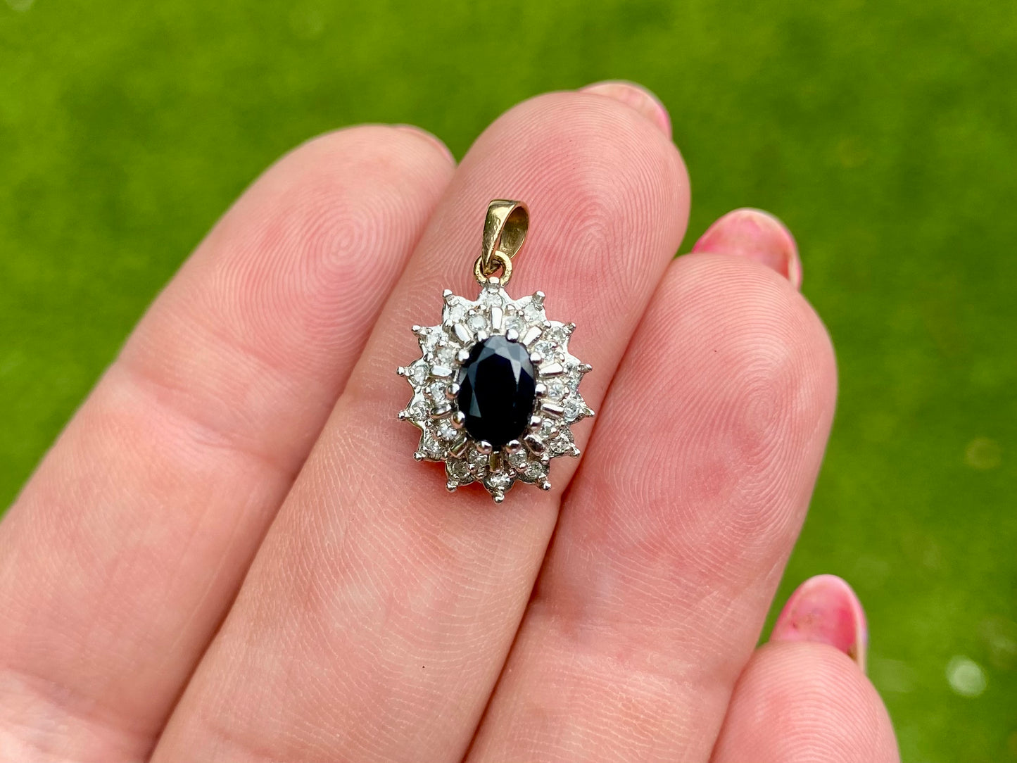 Vintage 9ct Gold Sapphire & Diamond Pendant