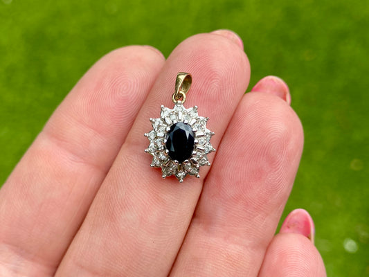 Vintage 9ct Gold Sapphire & Diamond Pendant