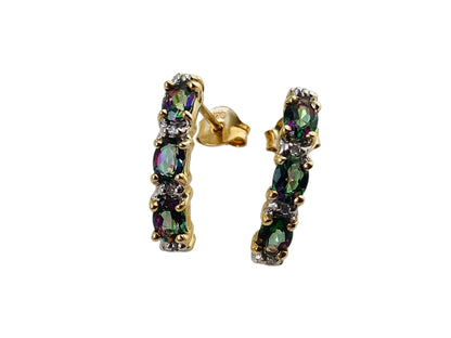 9ct Gold Mystic Topaz & Diamond Earrings