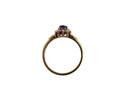 Vintage 9ct Gold Amethyst & Diamond Ring
