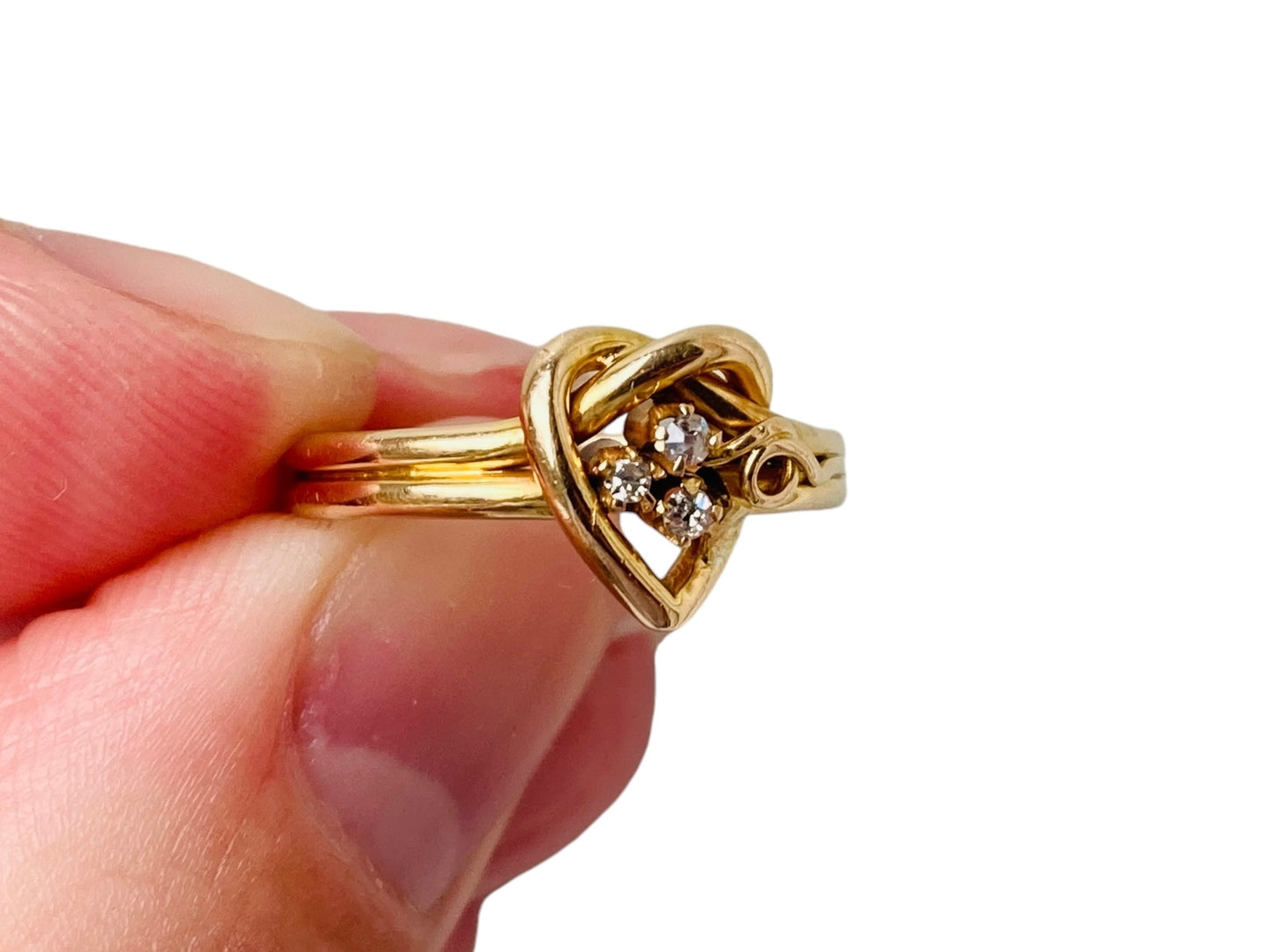 Antique Edwardian 18ct Gold Diamond Heart Knot Ring