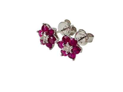 18ct Gold Ruby & Diamond Daisy Earrings