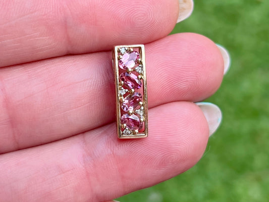 9ct Gold Pink Tourmaline & Diamond Pendant