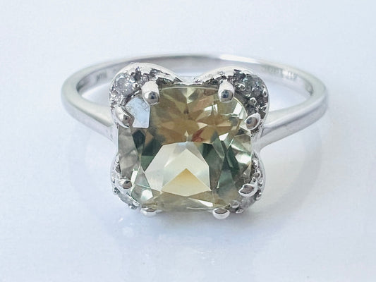 9ct Gold Prasiolite & Diamond Ring