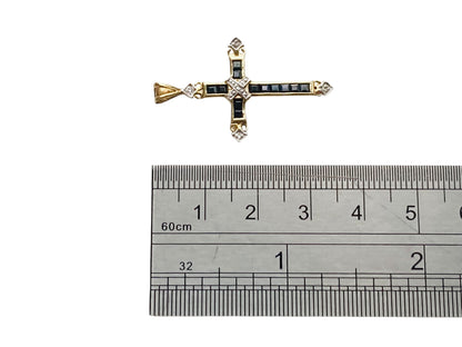 9ct Gold Sapphire & Diamond Cross Pendant