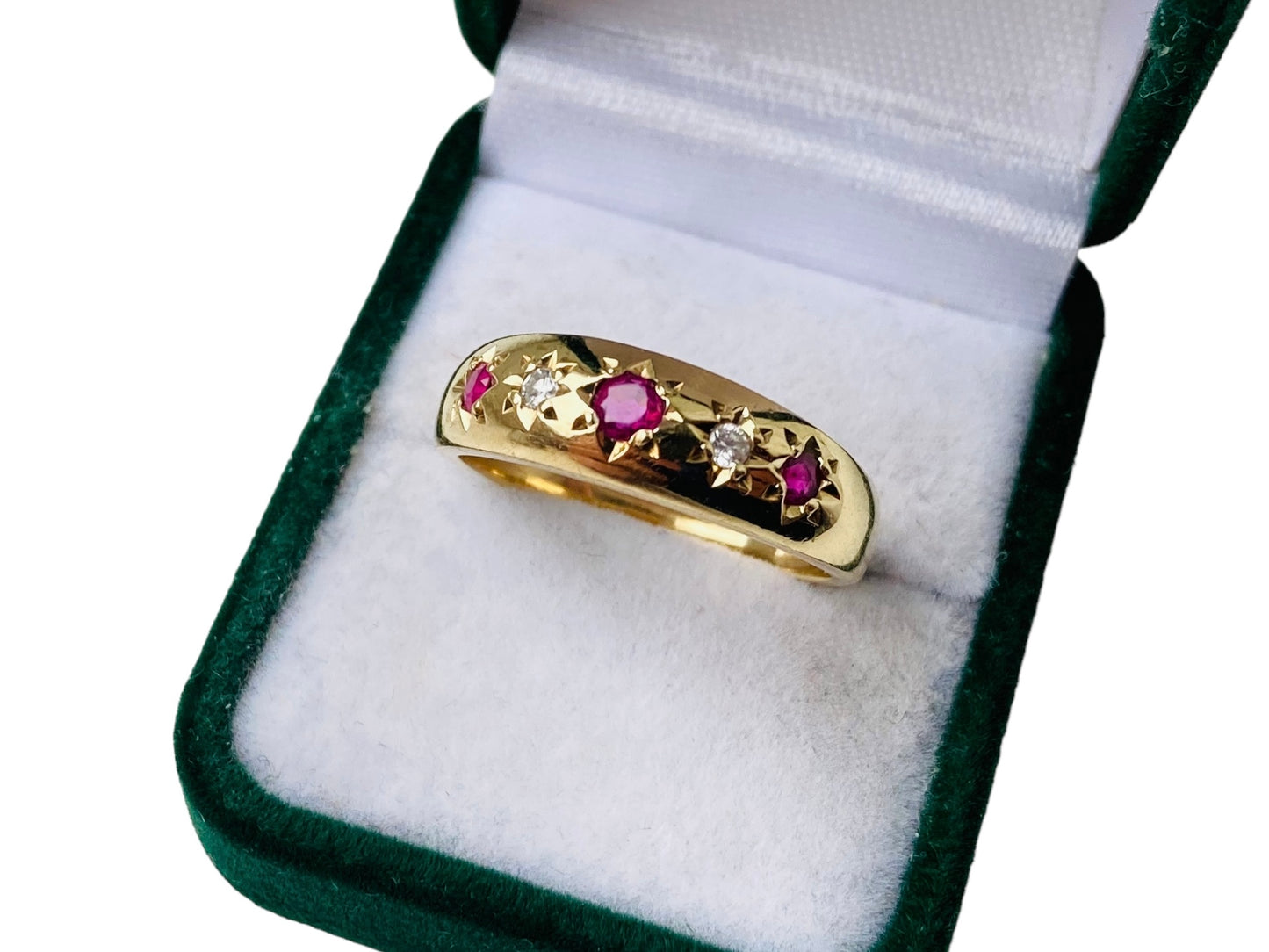 9ct Gold Ruby & Diamond Starburst Gypsy Ring