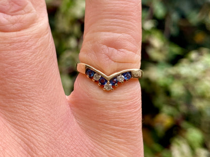 9ct Gold Sapphire & Diamond Chevron Ring