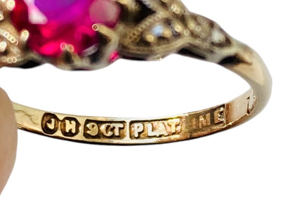 Antique 9ct Gold Pink Ruby Ring