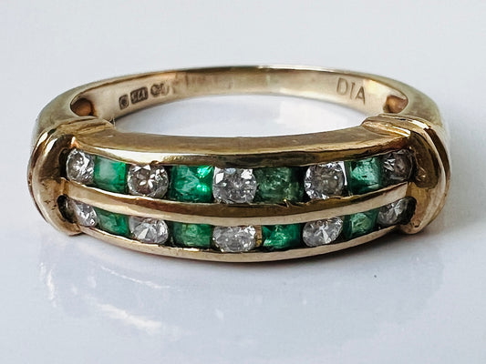 9ct Gold Emerald & Diamond Ring