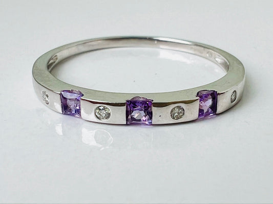 9ct Gold Amethyst & Diamond Stacking Ring