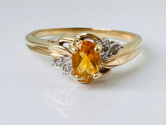 9ct Gold Citrine & Diamond Ring