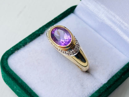 9ct Gold Amethyst & Diamond Ring