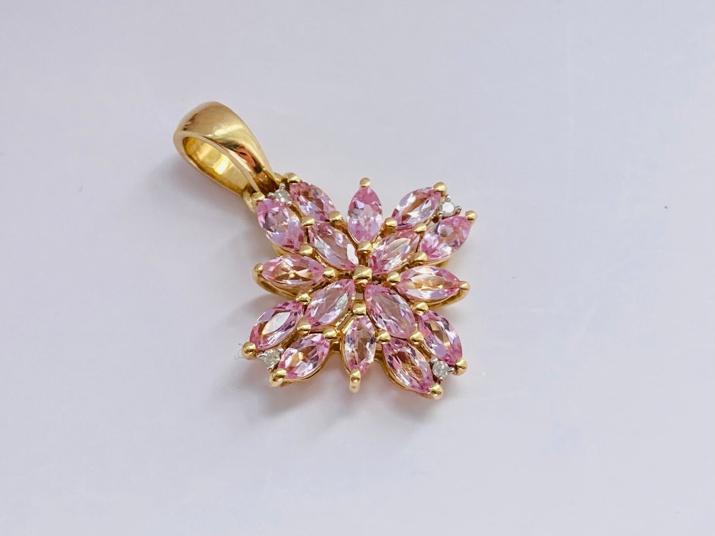 9ct Gold Pink Topaz & Diamond Pendant