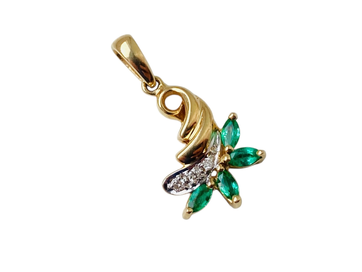 14ct Gold Emerald & Diamond Pendant