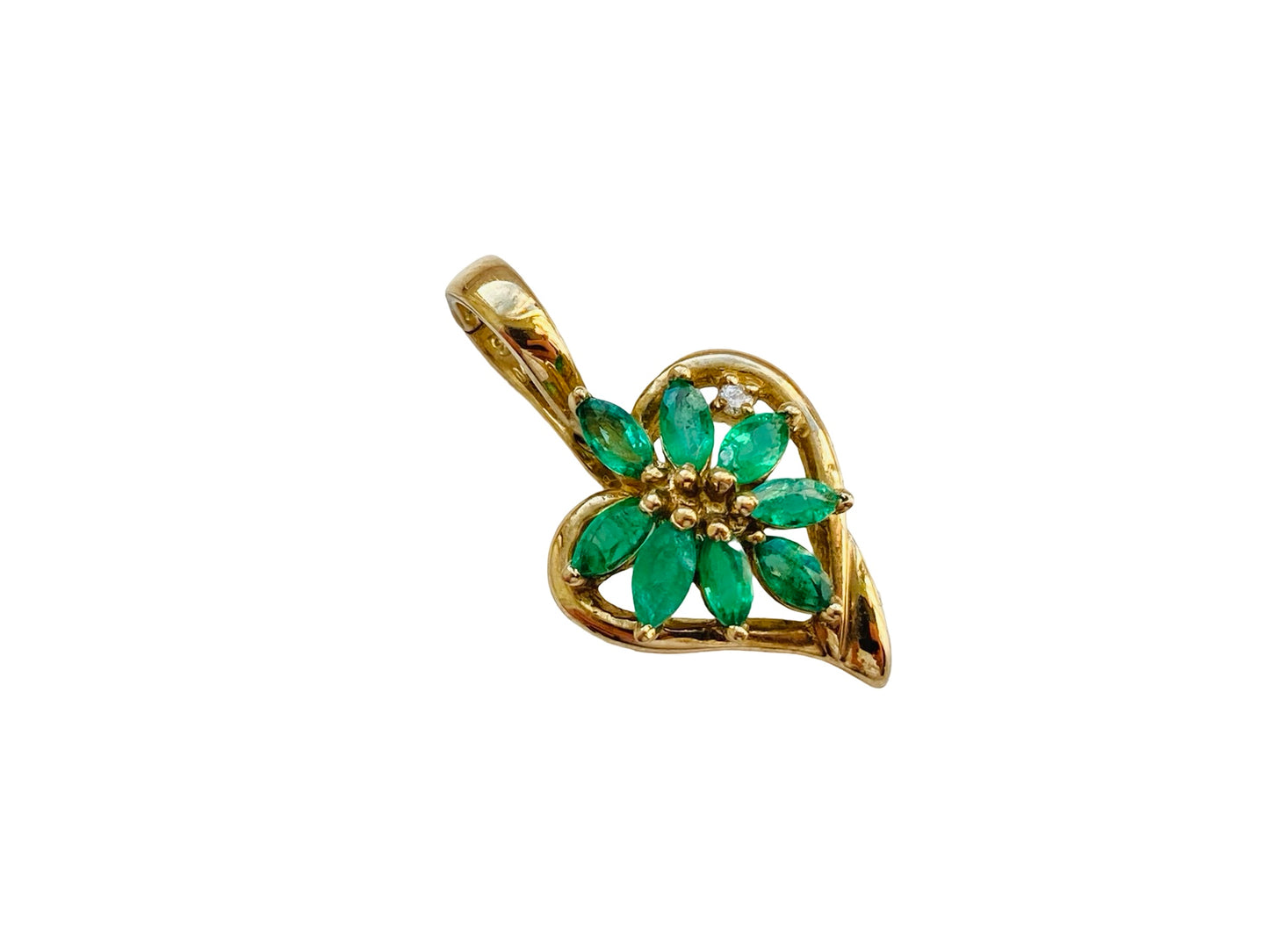 9ct Gold Emerald & Diamond Heart Pendant