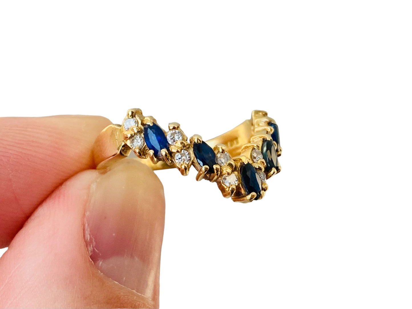 Vintage 18ct Gold Sapphire & Diamond Wishbone Ring