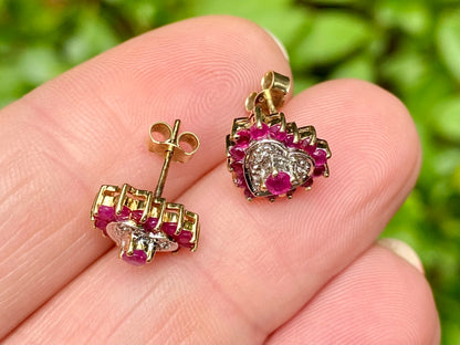 9ct Gold Ruby & Diamond Earrings