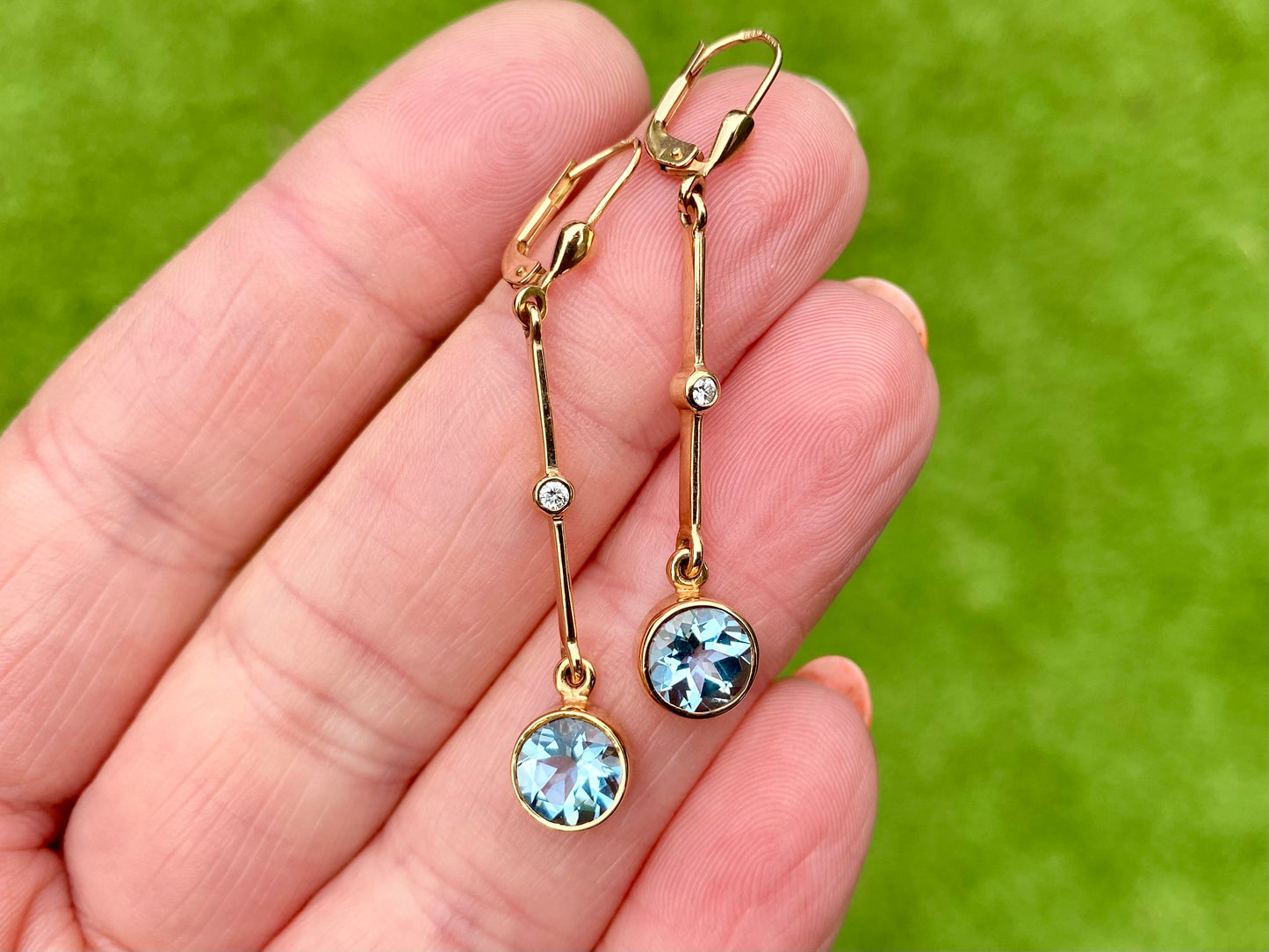 14ct Gold Aqumarine Diamond Earrings
