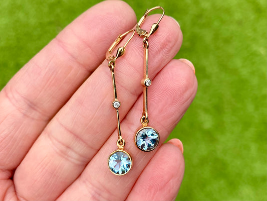 14ct Gold Aqumarine Diamond Earrings
