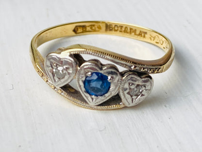 Antique 18ct Gold Sapphire & Diamond Heart Ring