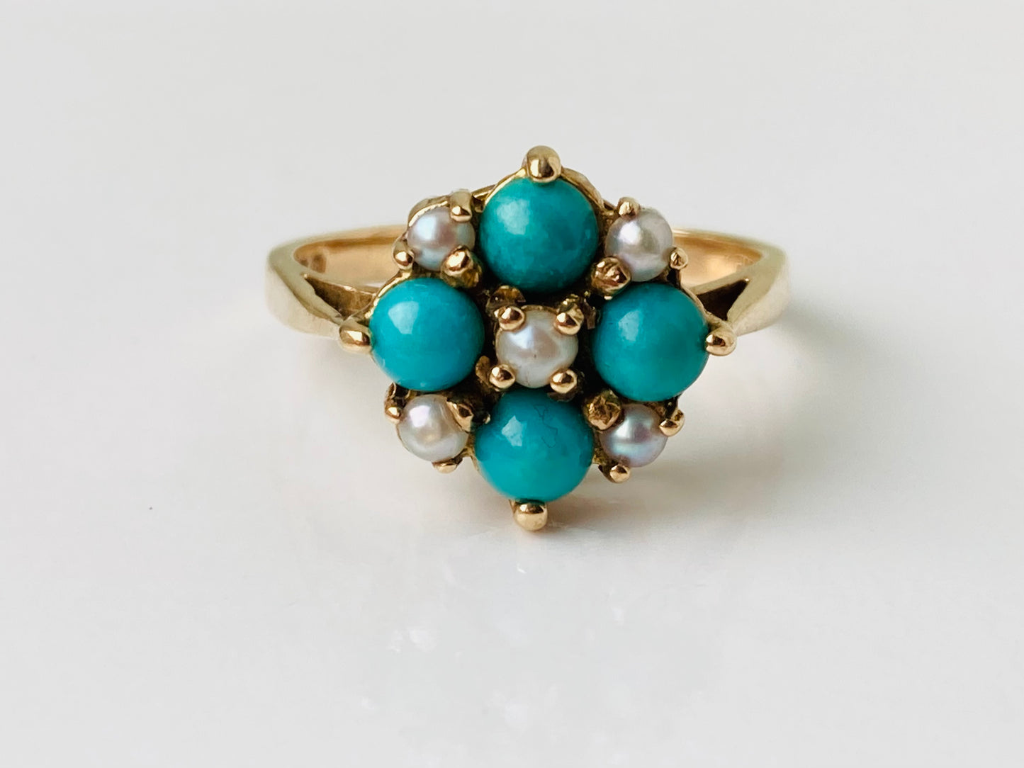 Vintage 9ct Gold Turquoise & Pearl Ring