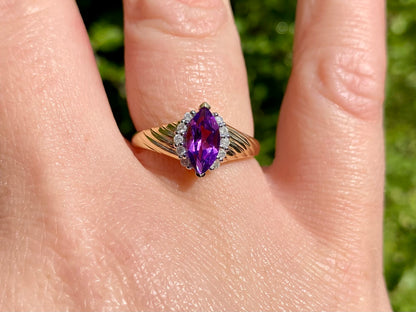 9ct Gold Amethyst & Diamond Ring