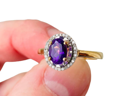 9ct Gold Amethyst & Diamond Ring
