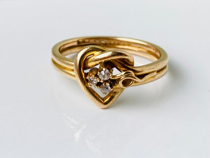 Antique Edwardian 18ct Gold Diamond Heart Knot Ring