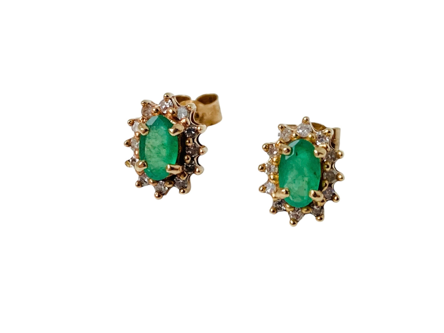 9ct Gold Emerald & Diamond Earrings