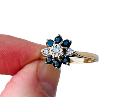 Vintage 9ct Gold Sapphire & Diamond Ring