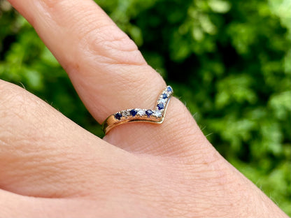 9ct Gold Sapphire & Diamond Wishbone Ring