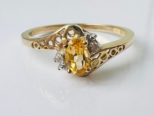 9ct Gold Citrine & Diamond Ring