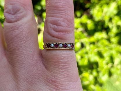 Vintage 9ct Gold Ruby & Pearl Ring