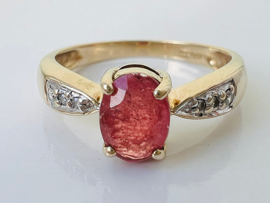 9ct Gold Pink Tourmaline & Diamond Ring